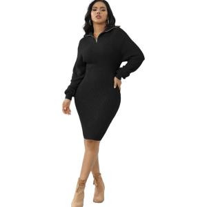 imageIyMoo Womens 2025 V Neck Ribbed Long Sleeve Bodycon Pullover Cute Mini Sweater DressBlack