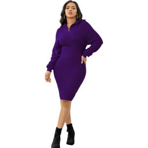 imageIyMoo Womens 2025 V Neck Ribbed Long Sleeve Bodycon Pullover Cute Mini Sweater DressPurple