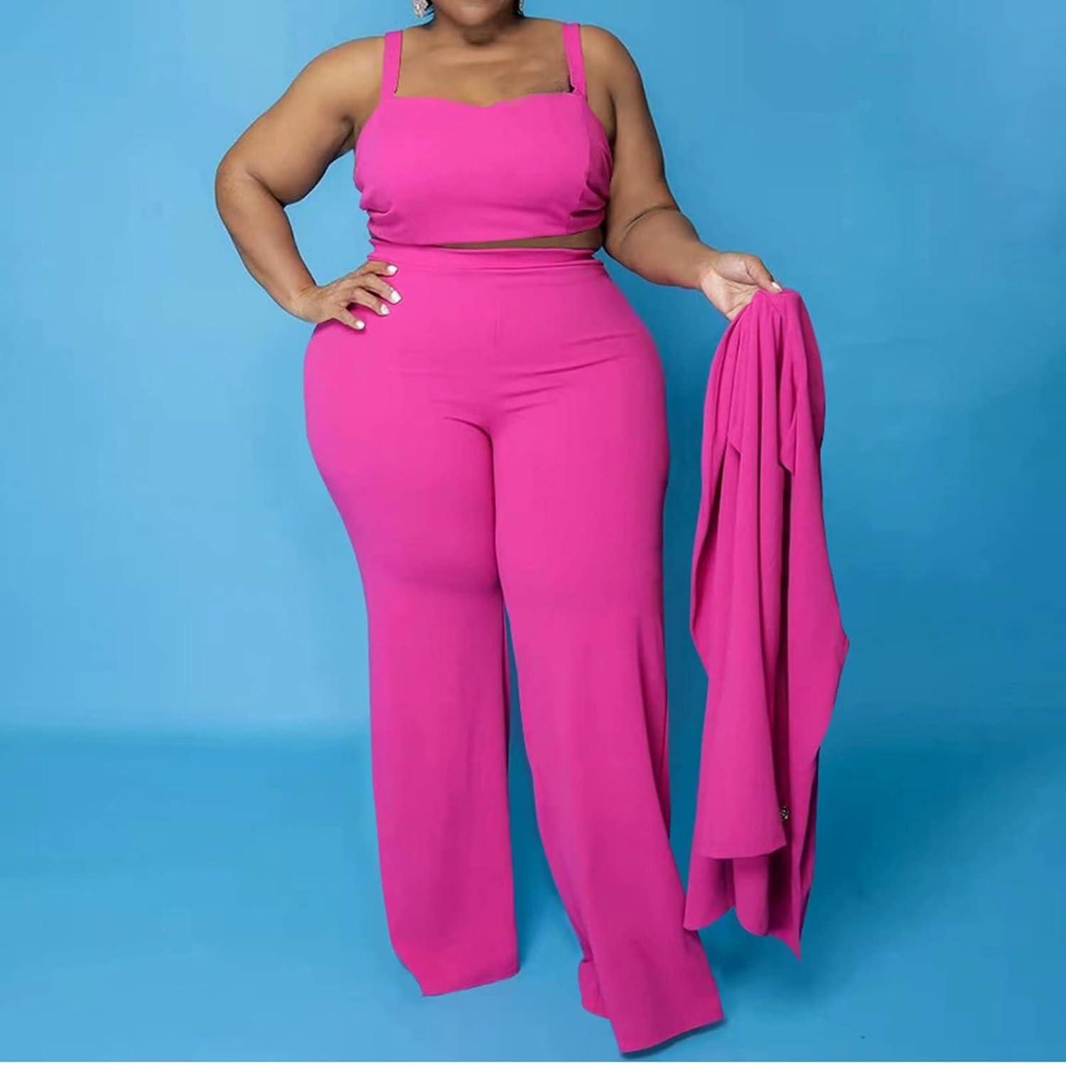 imageIyMoo Women Plus Size Pants Suits 3 Piece Set Long Sleeve Blazer Pants Suit Sets Dressy Business Casual Office Work OutfitsPink