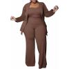 imageIyMoo Women Plus Size Pants Suits 3 Piece Set Long Sleeve Blazer Pants Suit Sets Dressy Business Casual Office Work OutfitsBrown