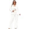 imageIyMoo Women Plus Size Pants Suits 3 Piece Set Long Sleeve Blazer Pants Suit Sets Dressy Business Casual Office Work OutfitsWhite