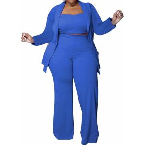 imageIyMoo Women Plus Size Pants Suits 3 Piece Set Long Sleeve Blazer Pants Suit Sets Dressy Business Casual Office Work OutfitsRoyal Blue