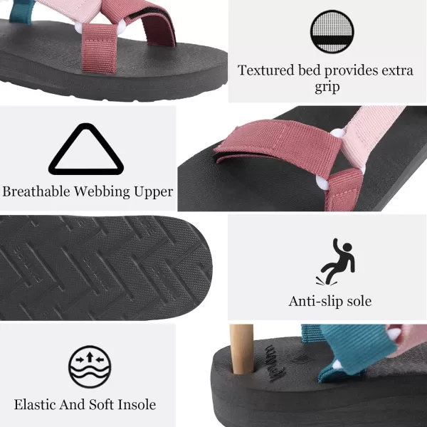 CIOR Womens Sport Sandals Hiking Sandals with Arch Support Yoga Mat Insole Outdoor Light Weight Water ShoesBluepink