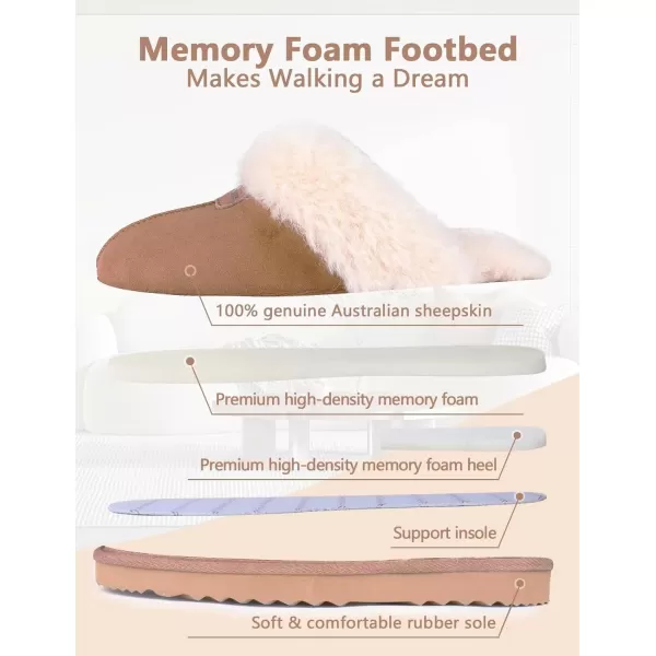 FANTURE Genuine Sheepskin Women Slippers Memory Foam Fluffy slippers Indoor Outdoor House Shoes with Warm Lining901chestnut