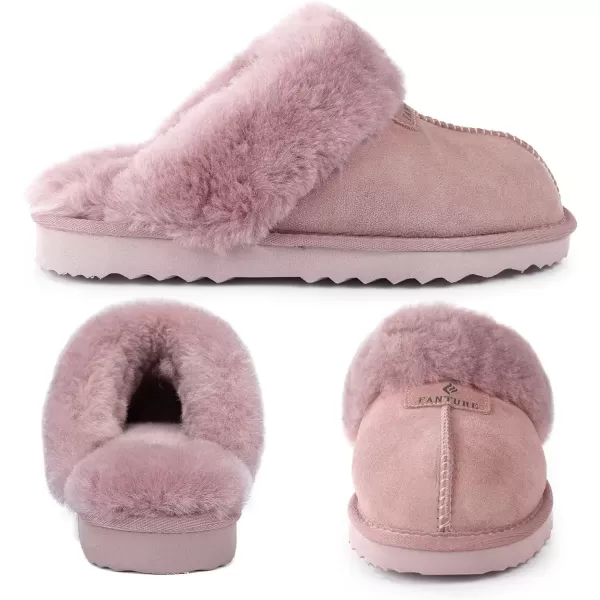 FANTURE Genuine Sheepskin Women Slippers Memory Foam Fluffy slippers Indoor Outdoor House Shoes with Warm Lining901pink