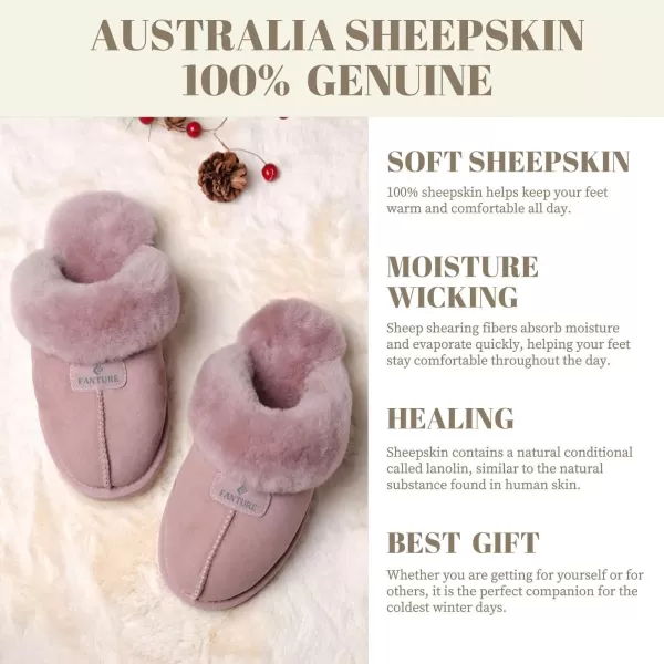 FANTURE Genuine Sheepskin Women Slippers Memory Foam Fluffy slippers Indoor Outdoor House Shoes with Warm Lining901pink