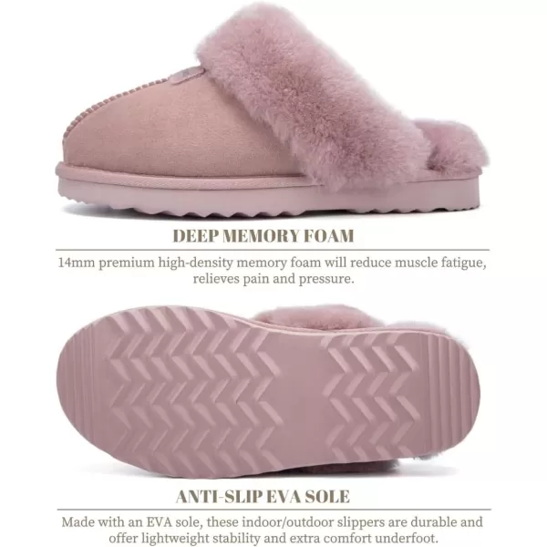 FANTURE Genuine Sheepskin Women Slippers Memory Foam Fluffy slippers Indoor Outdoor House Shoes with Warm Lining901pink