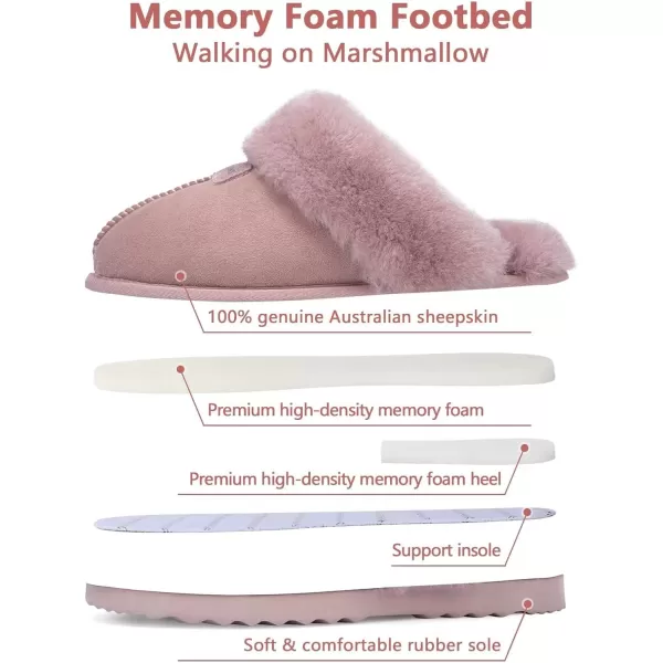 FANTURE Genuine Sheepskin Women Slippers Memory Foam Fluffy slippers Indoor Outdoor House Shoes with Warm Lining901pink