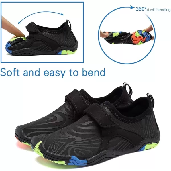 FANTURE Girls amp Boys Water Shoes Lightweight Comfort Sole Easy Walking Athletic Slip on Aqua SockToddlerLittle KidBig Kid2black