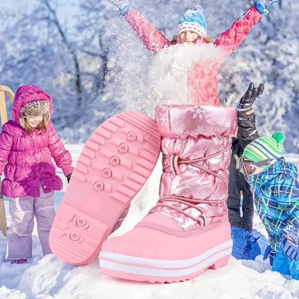 FANTURE Kids Snow Boots Boys Girls Waterproof Outdoor Winter Boots with Warm Fur Lined ToddlerLittle Kid579pink