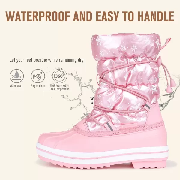 FANTURE Kids Snow Boots Boys Girls Waterproof Outdoor Winter Boots with Warm Fur Lined ToddlerLittle Kid579pink