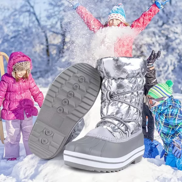 FANTURE Kids Snow Boots Boys Girls Waterproof Outdoor Winter Boots with Warm Fur Lined ToddlerLittle Kid579silver