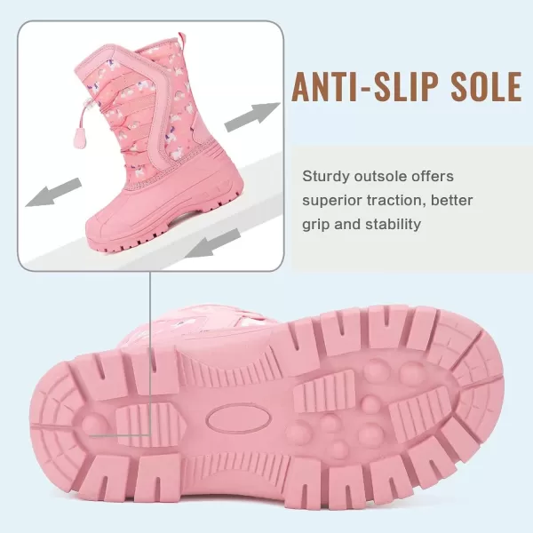 FANTURE Kids Snow Boots Boys Girls Waterproof Outdoor Winter Boots with Warm Fur Lined ToddlerLittle Kid581bpink