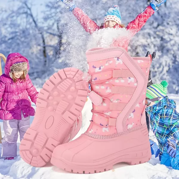 FANTURE Kids Snow Boots Boys Girls Waterproof Outdoor Winter Boots with Warm Fur Lined ToddlerLittle Kid581bpink