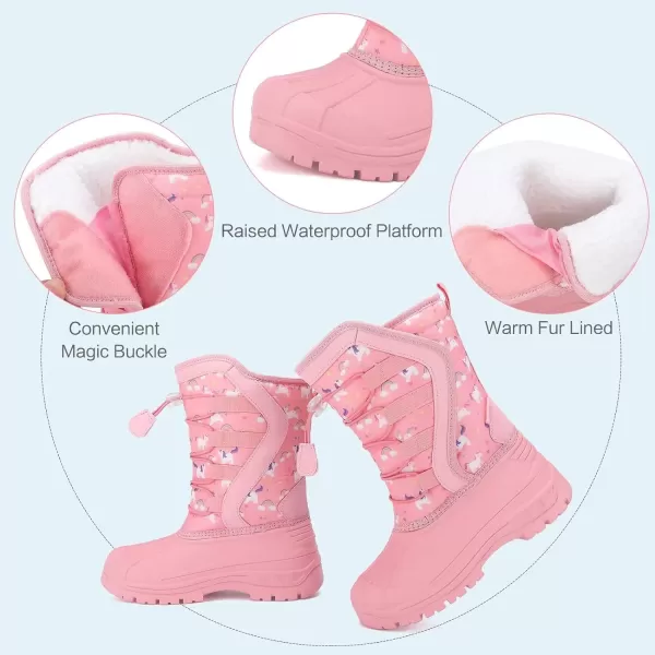 FANTURE Kids Snow Boots Boys Girls Waterproof Outdoor Winter Boots with Warm Fur Lined ToddlerLittle Kid581bpink