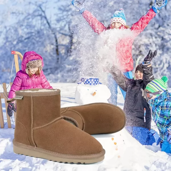 FANTURE Kids Snow Boots Boys Girls Winter Boots Cow Suede Warm Faux Fur Lined Durable ShoesLittle KidBig Kid902chestnut