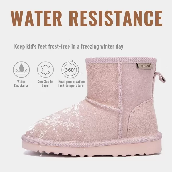 FANTURE Kids Snow Boots Boys Girls Winter Boots Cow Suede Warm Faux Fur Lined Durable ShoesLittle KidBig Kid902pink