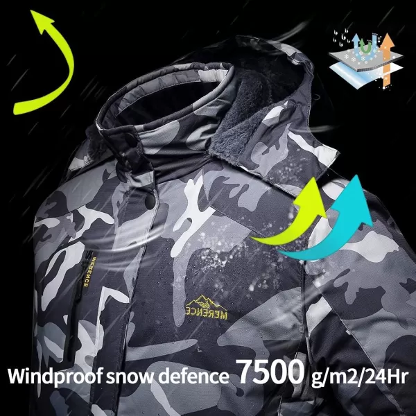 FANTURE Mens Mountain Waterproof Ski Jacket Windproof Rain JacketBlack Camo