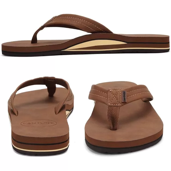 FANTURE Mens Sandals Arch Support Flip Flops with Wide Strap Orthotic Comfort Walk Thong Style Casual Slipper Indoor and OutdoorCoffee