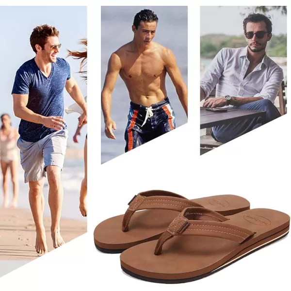 FANTURE Mens Sandals Arch Support Flip Flops with Wide Strap Orthotic Comfort Walk Thong Style Casual Slipper Indoor and OutdoorCoffee