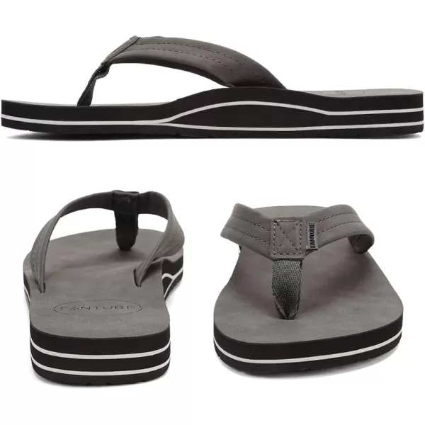 FANTURE Mens Sandals Arch Support Flip Flops with Wide Strap Orthotic Comfort Walk Thong Style Casual Slipper Indoor and OutdoorDark Gray