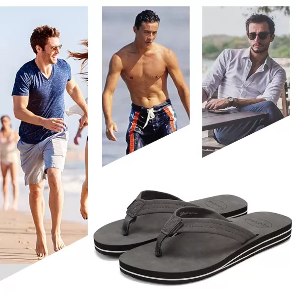 FANTURE Mens Sandals Arch Support Flip Flops with Wide Strap Orthotic Comfort Walk Thong Style Casual Slipper Indoor and OutdoorDark Gray