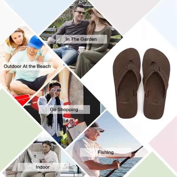 FANTURE Mens Sandals Arch Support Flip Flops with Wide Strap Orthotic Comfort Walk Thong Style Casual Slipper Indoor and OutdoorMendark Brown