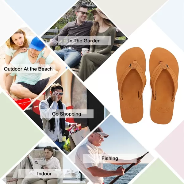 FANTURE Mens Sandals Arch Support Flip Flops with Wide Strap Orthotic Comfort Walk Thong Style Casual Slipper Indoor and OutdoorMenlight Brown