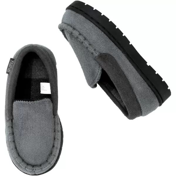 FANTURE Toddler Kids House Shoes Slippers with Memory Foam Fuzzy and Warm Cozy Comfort Fleece Clog Slip On Sole Protection for Boys Girls Indoor OutdoorSgrey