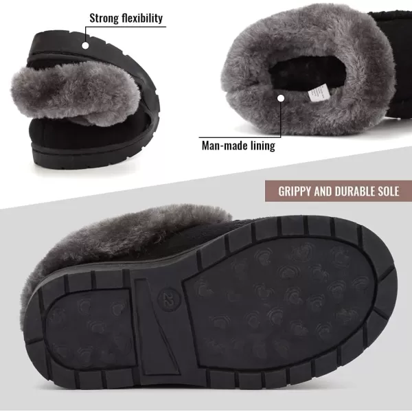 FANTURE Toddler Kids House Shoes Slippers with Memory Foam Fuzzy and Warm Cozy Comfort Fleece Clog Slip On Sole Protection for Boys Girls Indoor OutdoorHblack