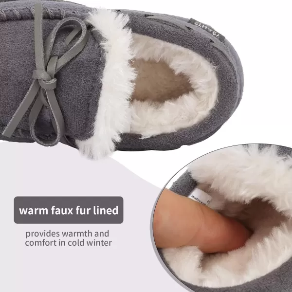 FANTURE Toddler Kids House Shoes Slippers with Memory Foam Fuzzy and Warm Cozy Comfort Fleece Clog Slip On Sole Protection for Boys Girls Indoor OutdoorDgray