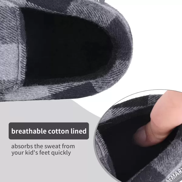 FANTURE Toddler Kids House Shoes Slippers with Memory Foam Fuzzy and Warm Cozy Comfort Fleece Clog Slip On Sole Protection for Boys Girls Indoor OutdoorGrey Plaid