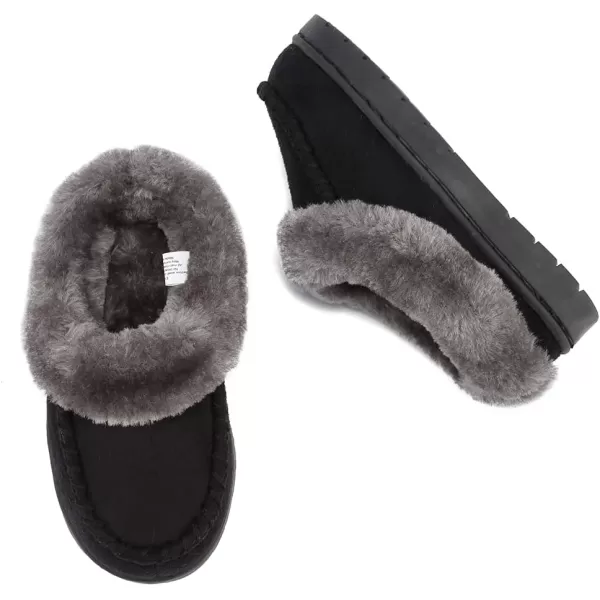 FANTURE Toddler Kids House Shoes Slippers with Memory Foam Fuzzy and Warm Cozy Comfort Fleece Clog Slip On Sole Protection for Boys Girls Indoor OutdoorHblack