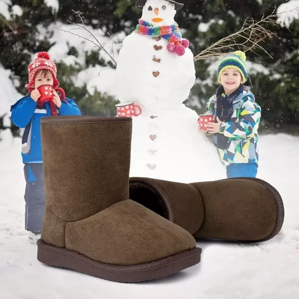 FANTURE Toddler Snow Boots for Girls Boys Winter Warm Fur Lined Kids Non Slip Outdoor Shoes ToddlerLittle Kid020cdarktan