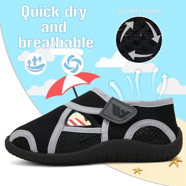 FANTURE Toddler Water Shoes Boys Girls Sandal Cute Aquatic Beach Swim Pool Water Park Aqua Sneakers Toddler amp Little Kid1blkgrey