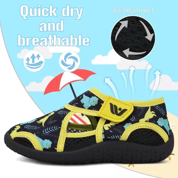 FANTURE Toddler Water Shoes Boys Girls Sandal Cute Aquatic Beach Swim Pool Water Park Aqua Sneakers Toddler amp Little Kid1dinosauryellow