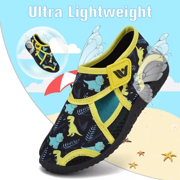 FANTURE Toddler Water Shoes Boys Girls Sandal Cute Aquatic Beach Swim Pool Water Park Aqua Sneakers Toddler amp Little Kid1dinosauryellow