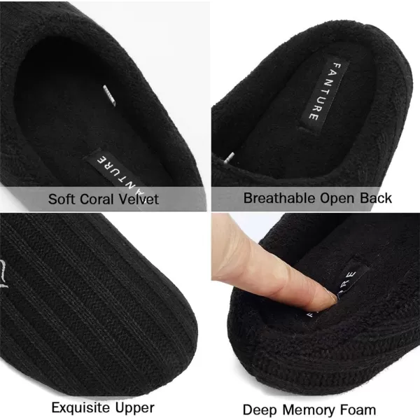 FANTURE Unisex Mens and Womens House Slippers Indoor Memory Foam Cashmere CottonBlend Knitted Autumn Winter AntiSlip U419WMT029Purple3839Black Cashmere