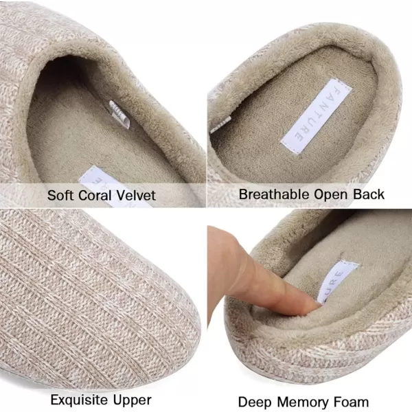 FANTURE Unisex Mens and Womens House Slippers Indoor Memory Foam Cashmere CottonBlend Knitted Autumn Winter AntiSlip U419WMT029Purple3839Khaki Cashmere