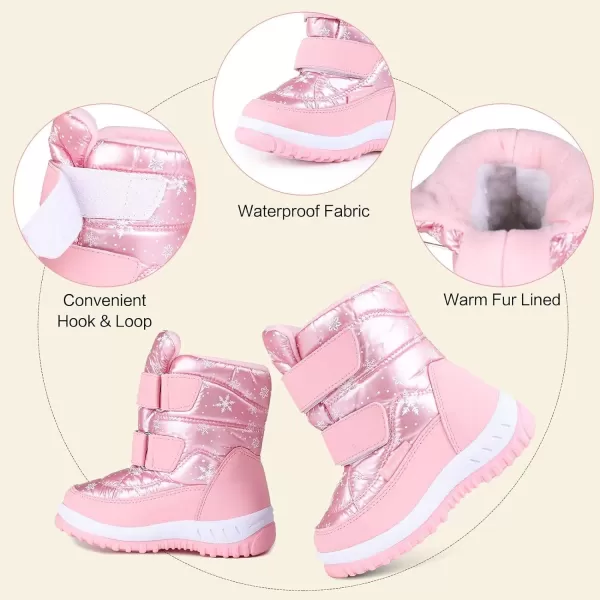 FANTURE Winter Snow Boots for Boy and Girl Outdoor with Fur LinedToddlerLittle Kids016ypink