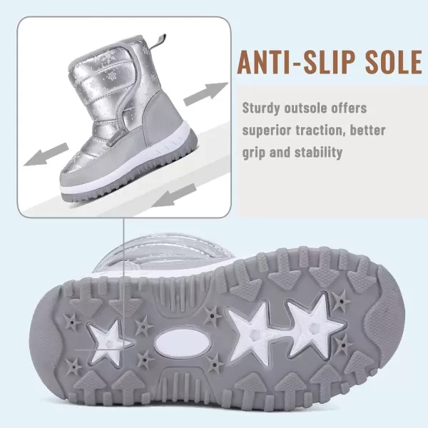 FANTURE Winter Snow Boots for Boy and Girl Outdoor with Fur LinedToddlerLittle Kids019snowsilver