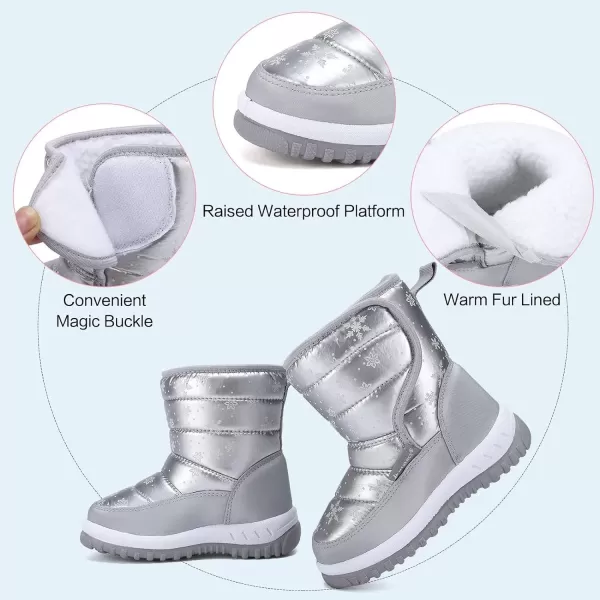 FANTURE Winter Snow Boots for Boy and Girl Outdoor with Fur LinedToddlerLittle Kids019snowsilver