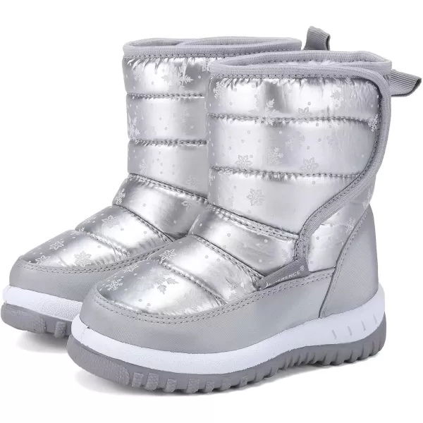 FANTURE Winter Snow Boots for Boy and Girl Outdoor with Fur LinedToddlerLittle Kids019snowsilver