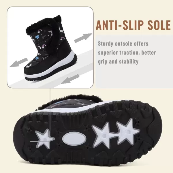 FANTURE Winter Snow Boots for Boy and Girl Outdoor with Fur LinedToddlerLittle Kids2105black