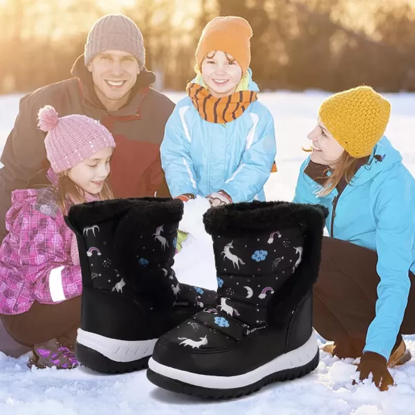 FANTURE Winter Snow Boots for Boy and Girl Outdoor with Fur LinedToddlerLittle Kids2105black