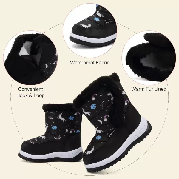 FANTURE Winter Snow Boots for Boy and Girl Outdoor with Fur LinedToddlerLittle Kids2105black