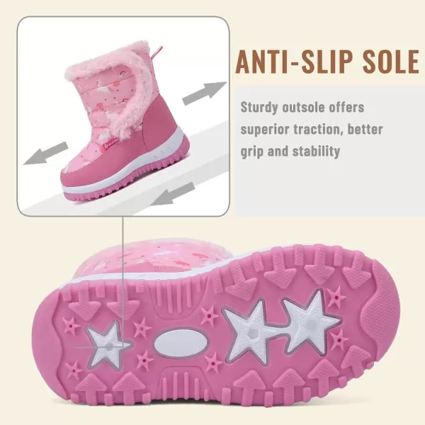 FANTURE Winter Snow Boots for Boy and Girl Outdoor with Fur LinedToddlerLittle Kids2105pink