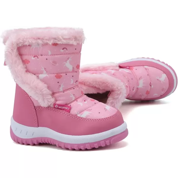 FANTURE Winter Snow Boots for Boy and Girl Outdoor with Fur LinedToddlerLittle Kids2105pink