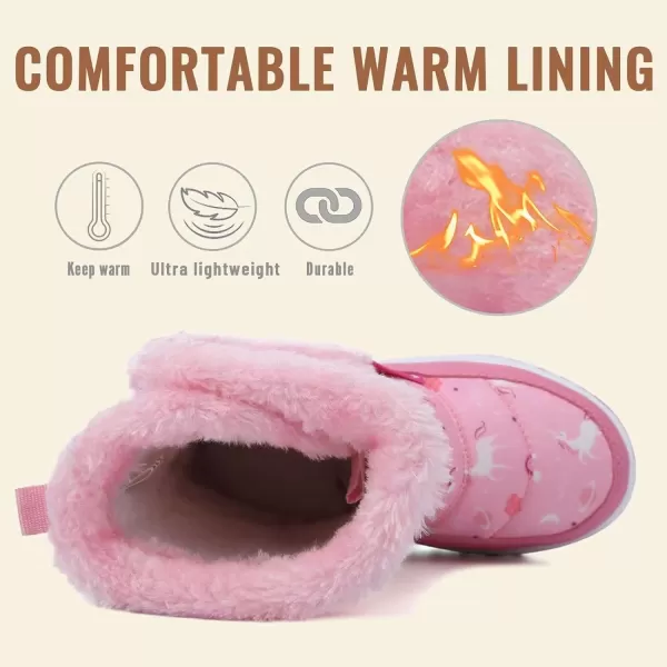 FANTURE Winter Snow Boots for Boy and Girl Outdoor with Fur LinedToddlerLittle Kids2105pink