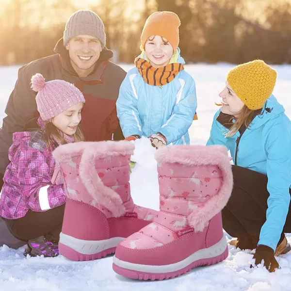 FANTURE Winter Snow Boots for Boy and Girl Outdoor with Fur LinedToddlerLittle Kids2105pink